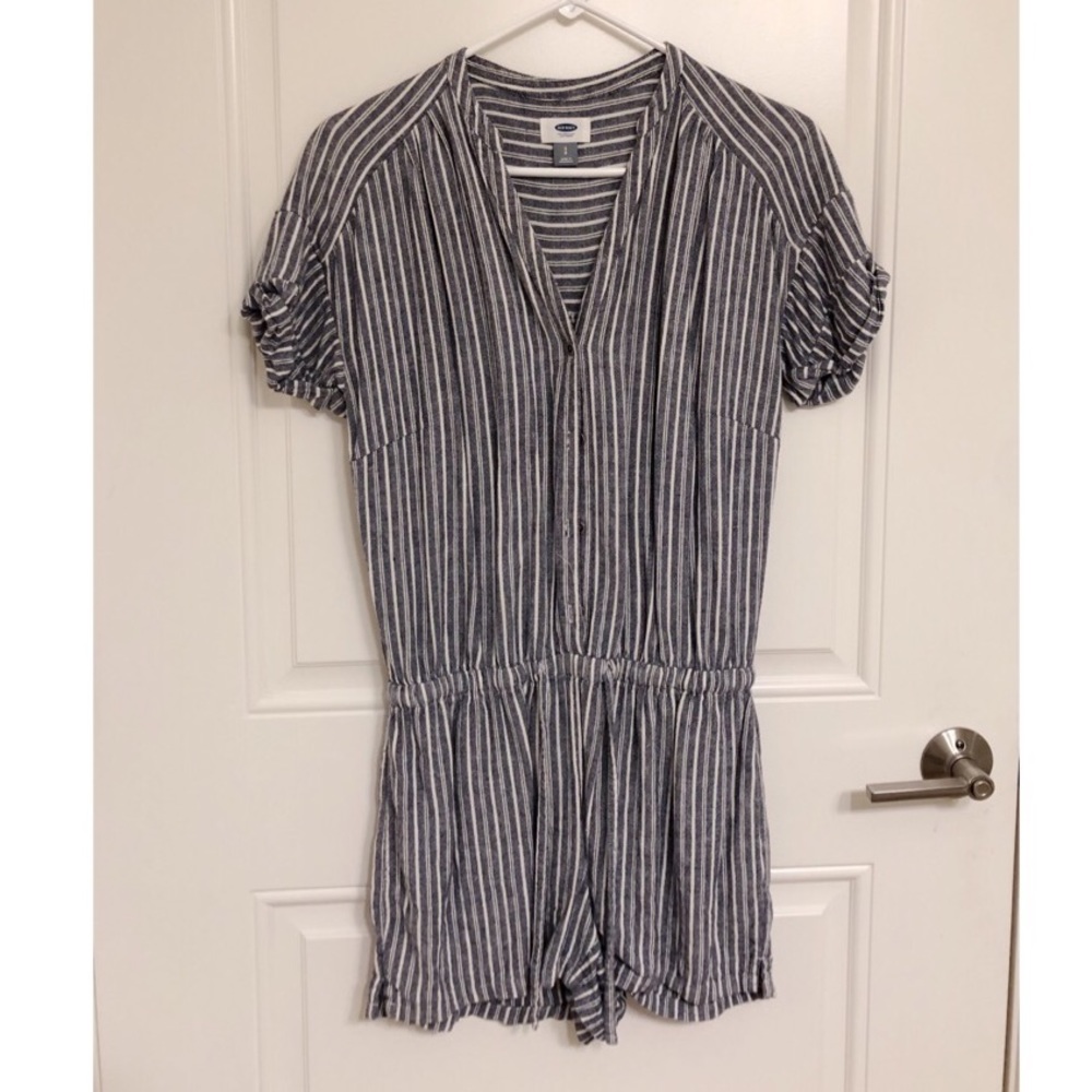 Blue & White Striped Romper